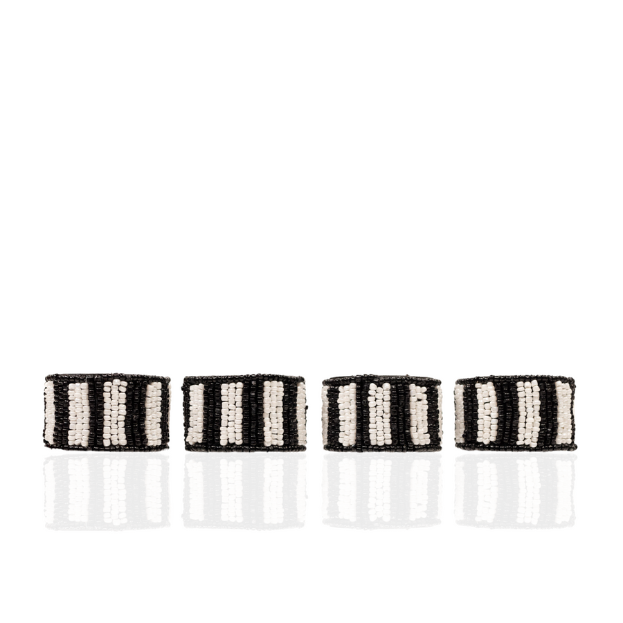 Mzuri Beaded Placemat and Napkin Ring Set of 4 - Houndstooth