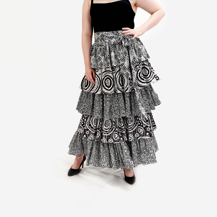 Tabbie Tiered Skirt - Batik Patchwork - Sassy Jones